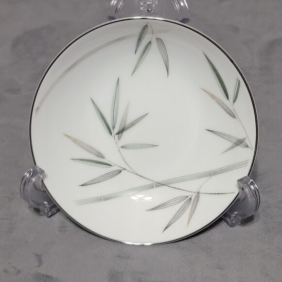 6 Noritake Bambina Berry Dessert Bowl 5.5in White Green Silver Bamboo MCM 5791 - Picture 11 of 16